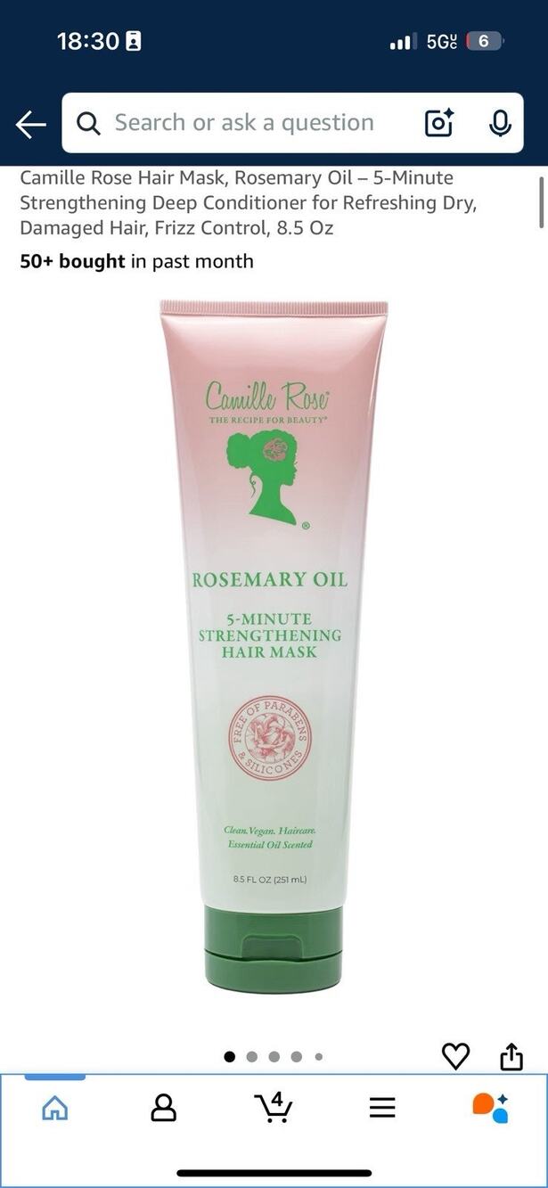 Camille Rose Rosemary Oil 5-Minute Strengthening Hair Mask 8.5 Oz.